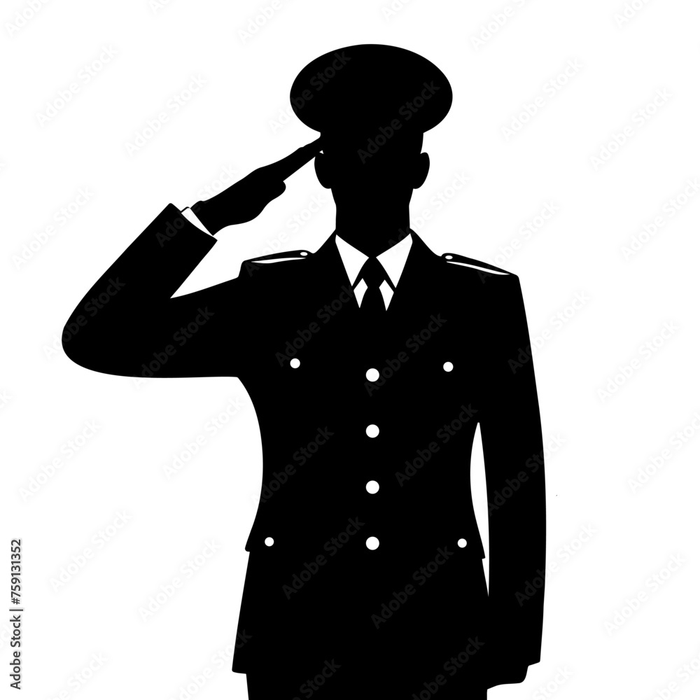 Wall mural Silhouette of a soldier in dress uniform saluting