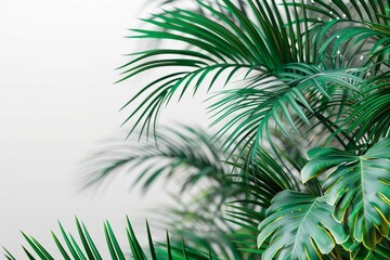 Fototapeta na wymiar Realistic palm leaves shrubs corner on transparent backgrounds