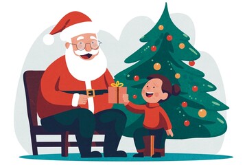 santa claus giving a gift to a little girl