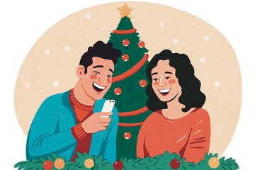 a couple talking on the phone on christmas day