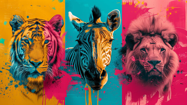 A vibrant collage of various wildlife