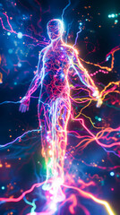 human body traversed by electric impulses that propel its movement.