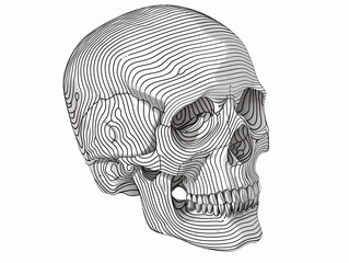 A skull is drawn in black and white coloring. Imitation sketch print. Illustration for cover, card, postcard, interior design, banner, poster, brochure or presentation.