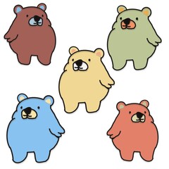 Naklejka premium Cartoon image of colorful bears with white background