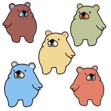 Cartoon image of colorful bears with white background