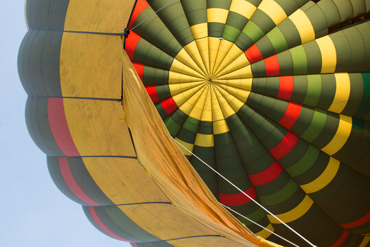 Interior of a hot air balloon while it is filling with hot air