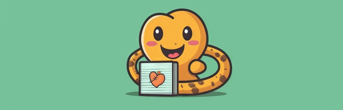 Illustration of a cartoon snake on books. Concept: children's knowledge and education, cute animal template