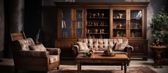 Traditional wooden furniture with a vintage touch.