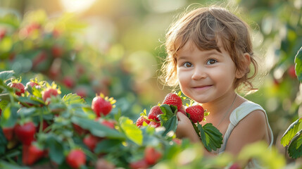 child on the strawberry farm