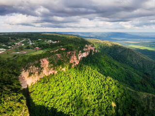 Aerial landscape of Chapada dos Guimarães National Park during summer in Mato Grosso