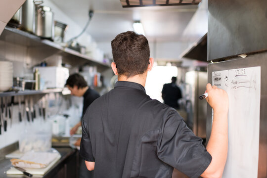 Chef asking team needed ingredients to shopping list