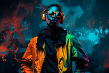 Fotobehang afro DJ in urban rap fashion with collage elements  © oscargutzo