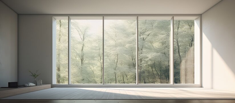 Abstract minimalist interior design of a house with spacious windows.