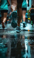 Fototapeta premium Rainy Urban Marathon Close-Up