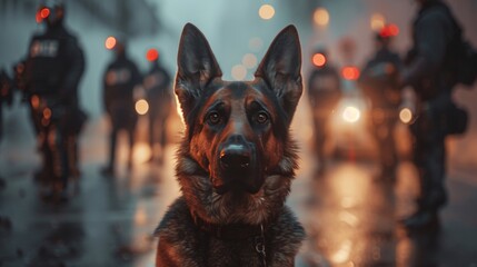 Portrait of a police dog on duty in a large city - 759140327
