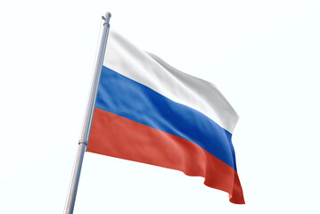 Waving flag of Russia in white background. Russia flag for independence day. The symbol of the state on wavy fabric.