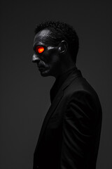 a man in black suit with red eyes - obrazy, fototapety, plakaty