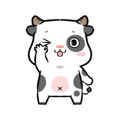 Cute cow showing OK sign. Flat design style
