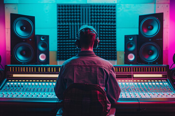 a person sitting at a sound board
