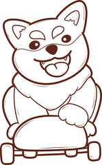 Obraz premium cartoon shiba inu dog is sitting on a skateboard outline