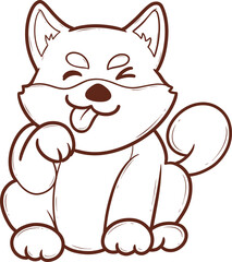 cartoon shiba inu dog sitting with a tongue sticking out outline