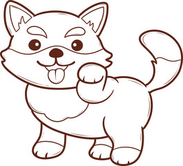 cartoon shiba inu dog is standing with its paw raised outline