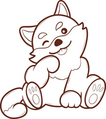 cartoon shiba inu dog is sitting on its back legs and smiling outline