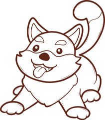 cartoon shiba inu dog with a tongue sticking out is running outline