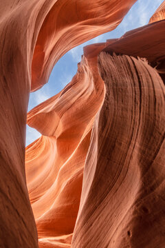 Looking up through the slot canyon of Antelope Arizona