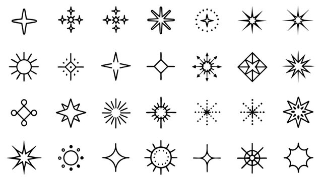 Sparkle vector icons. Shine symbol. Star sign collection