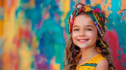 portrait of a beautiful child with a hat and wreath. Selective focus.
