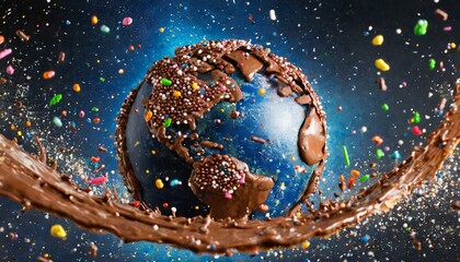 planeta terra feito de variedade de doces e chocolates coloridos, conceito saúde - obrazy, fototapety, plakaty