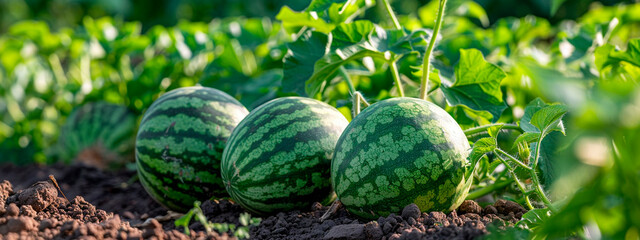 watermelon harvest on the plantation. Selective focus. - obrazy, fototapety, plakaty