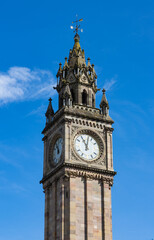 Fototapeta na wymiar 19th century Albert Memorial Clock on High Street, City of Belfast, Northern Ireland, UK