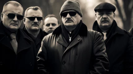 Fotobehang Russian mafia in the 90s. Criminal boss with friends. Bandits in Russia. Bratki © Vladimir
