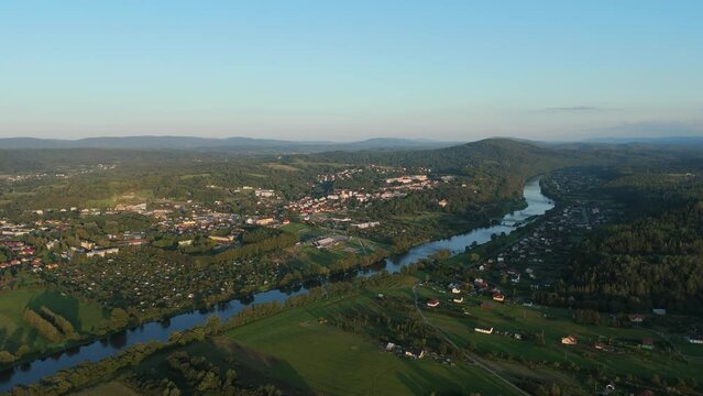 Beautiful Landscape River Mountains Lesko Aerial View Poland