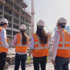 a group of workers in a row working, engineers, people, silhouette, sunset, summer, sky, nature, men, group, walking, fun, outdoors, happiness, sun, father, friendship, enginner, worker, construction,