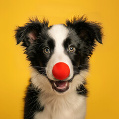 border collie dog with clowns nose 
