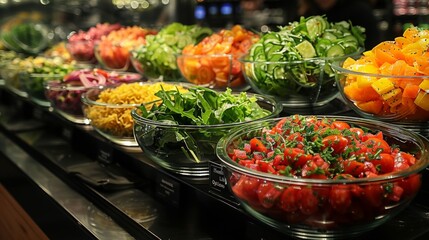 The company cafeteria introduces a "Healthy Options" line, featuring salads, smoothies, and whole-grain dishes, with informational cards explaining the nutritional benefits of each meal