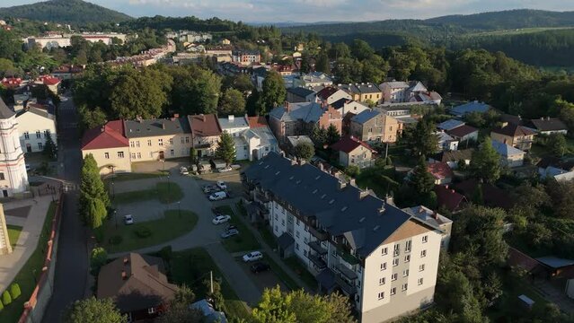 Beautiful Downtown Lesko Aerial View Poland
