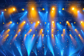 Stage yellow spotlights on blue background