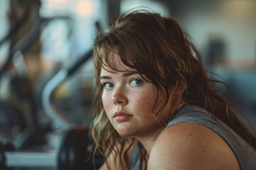 Overweight fat woman in gym