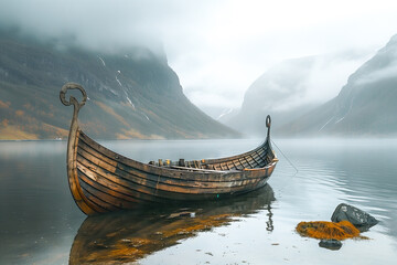 A Viking Ship Rests In A Fjord, Testament To Ancient Exploration