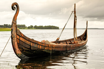 A Viking Ship Rests In A Fjord, Testament To Ancient Exploration