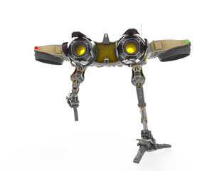 mecha harpy is walking in white background on rear view