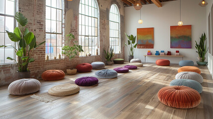 tranquil yoga studio. Image with copy space
