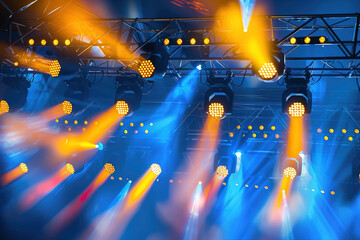Stage yellow and red spotlights on blue background
