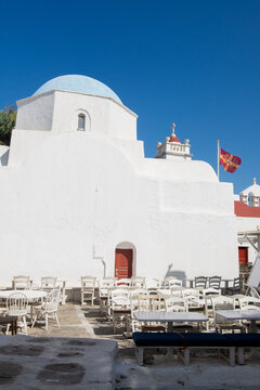 Blue dome church and  at Mykonos, Greek Island 