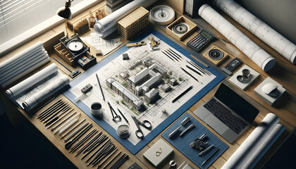 An architect's table and tools