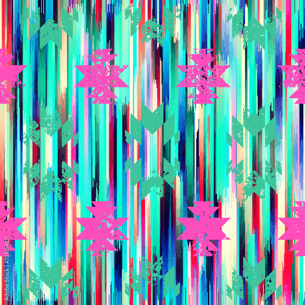 Poster Seamless striped pattern in Aztec style. Folk embroidery.. Aztec ikat style. Seamless vector image. Thin lines
